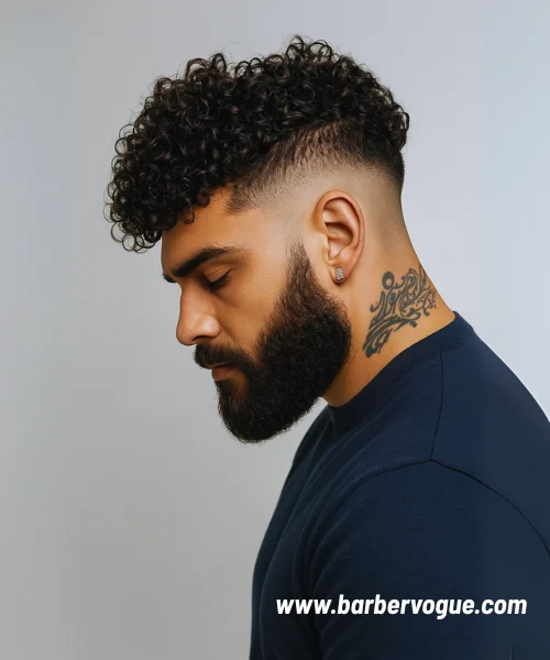 Long Curly Hair with Mid Skin Fade
